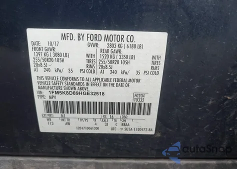 2017 Ford Explorer Xlt из США, поврежденный, VIN 1FM5K8D89HGE32518